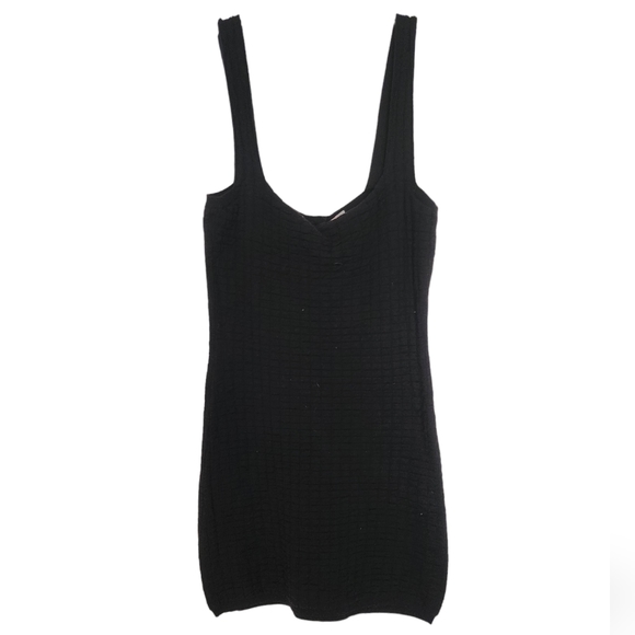 Free People Beach Black Waffle Knit Sleeveless Mini Dress SZ Med - Picture 3 of 12